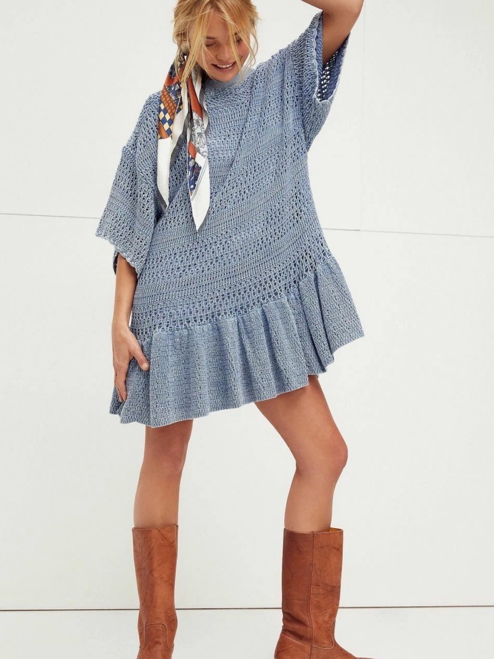 NWT New Free People Sistine Mini Dress in Blue (Size M)